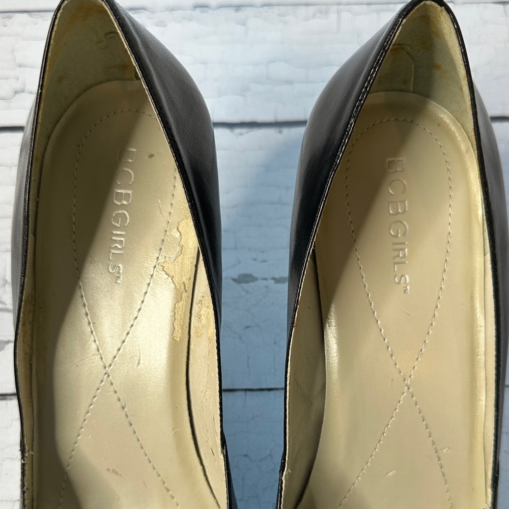 BCBGirls Black Leather Pointed Heels - Picture 2 of 8